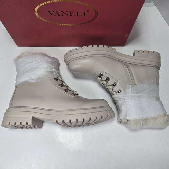Vaneli Women's Soft Beige Leather Faux Fur Ankle Bootie Boots Size 9 - Picture 8 of 16